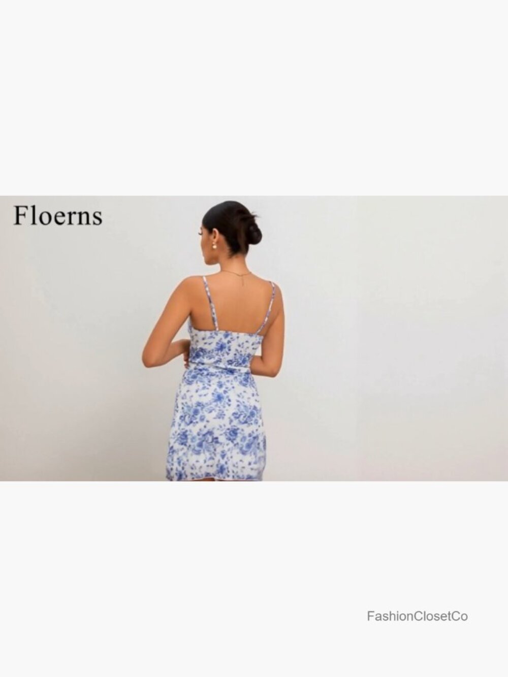 Spaghetti Strap Cowl Neck Satin Mini Dress - Tropical Print - Picture 6 of 6